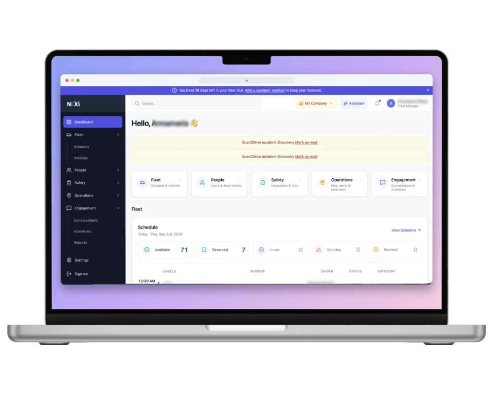 NEXi fleet dashboard overview