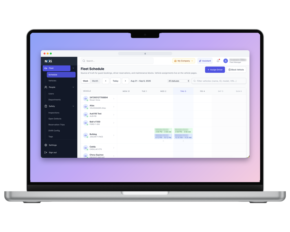 NEXi dashboard: Fleet Schedule