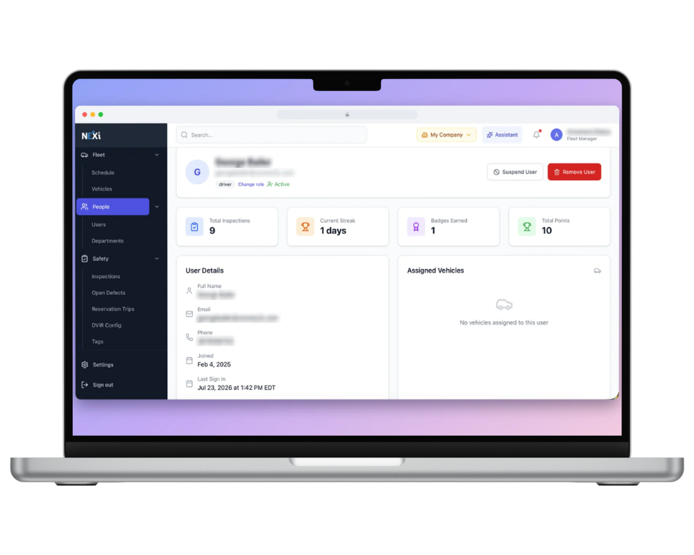NEXi dashboard: a driver record