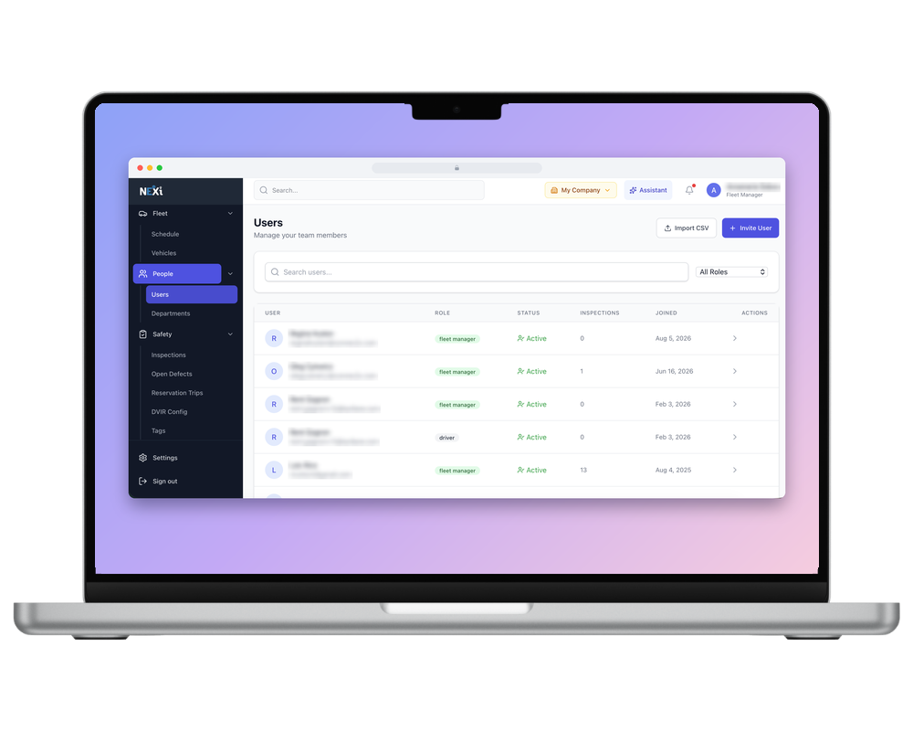 NEXi dashboard: People, Users list